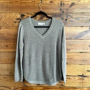 RD Style Gray V Neck Pullover Cotton Knitted Sweater - Medium